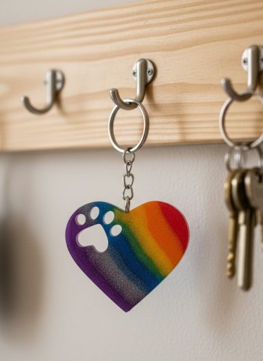 Heart shaped rainbow keyring